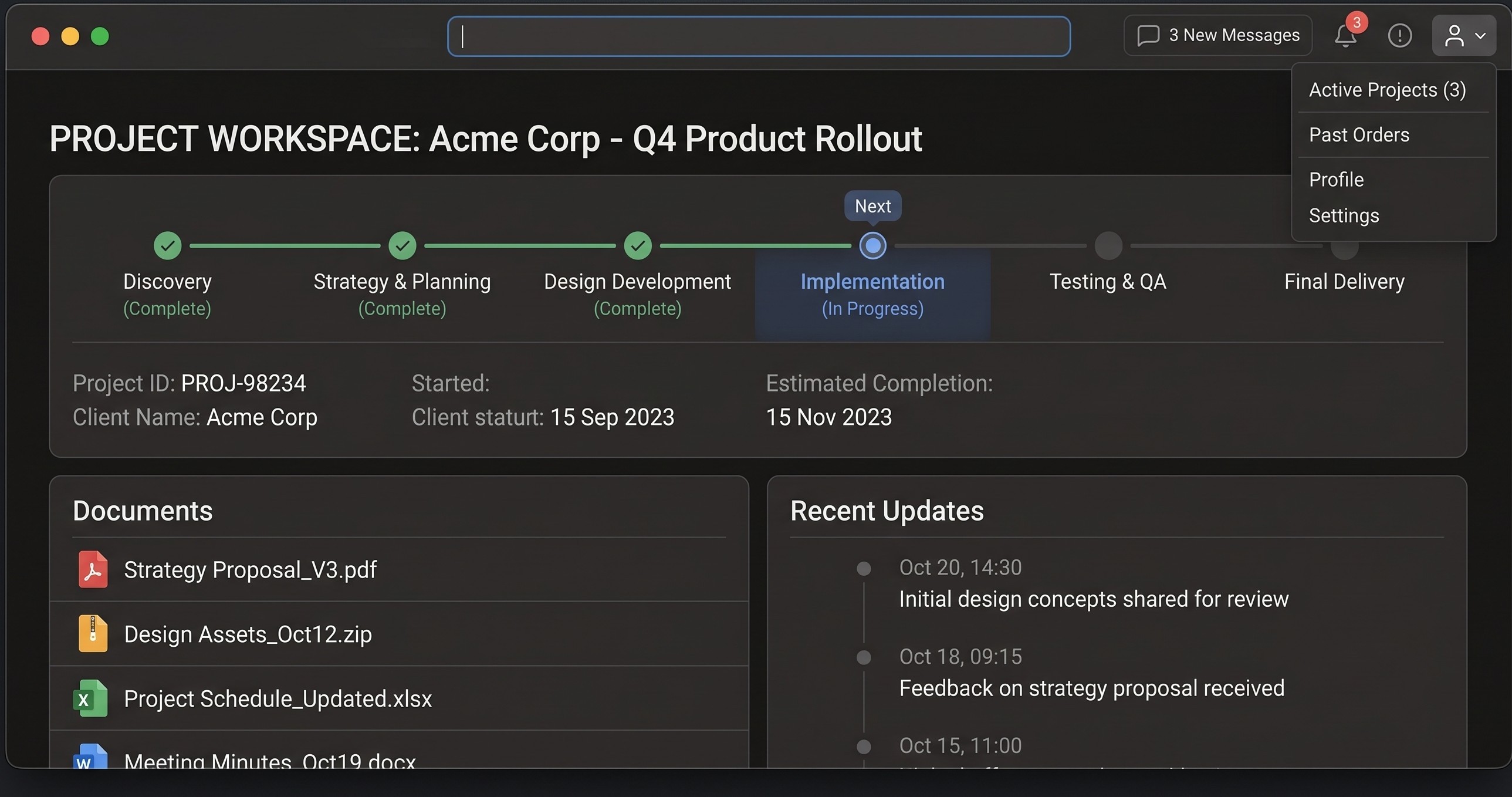 Client portal interface