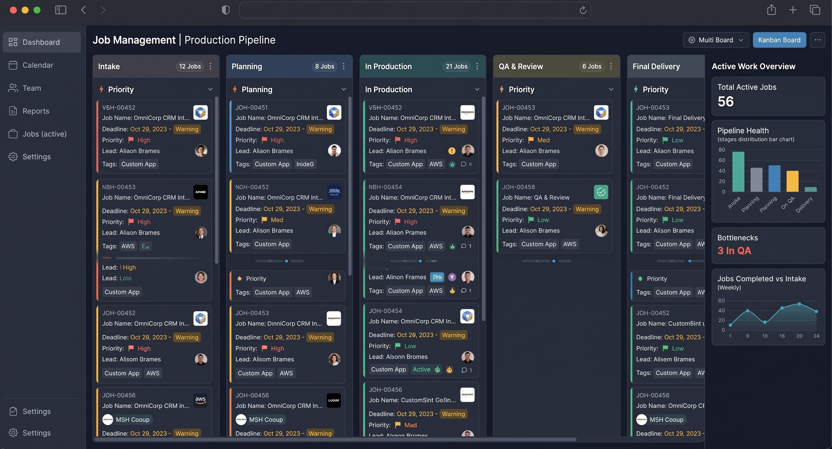 Operations dashboard interface